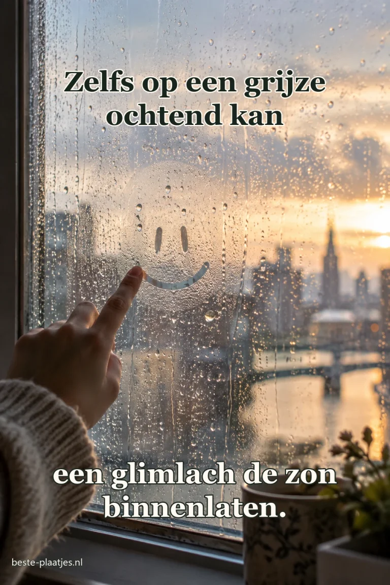 Een vinger tekent een glimlach op een met regendruppels bedekt raam.