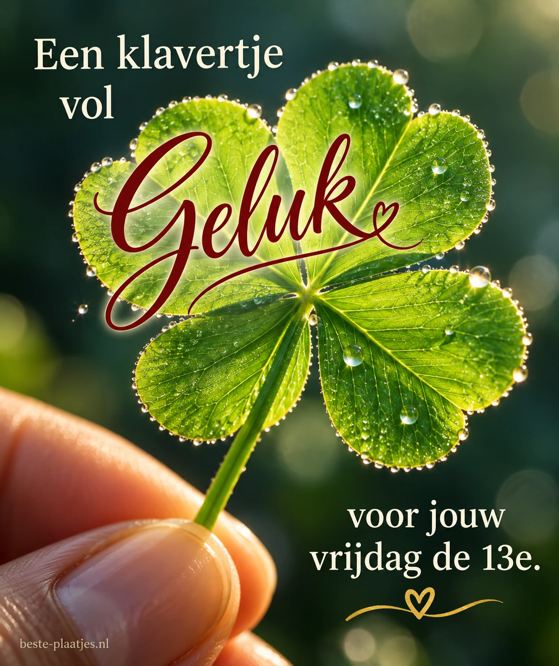 Een hand met een vierbladige klaver brengt een persoonlijke gelukwens voor vrijdag de 13e.