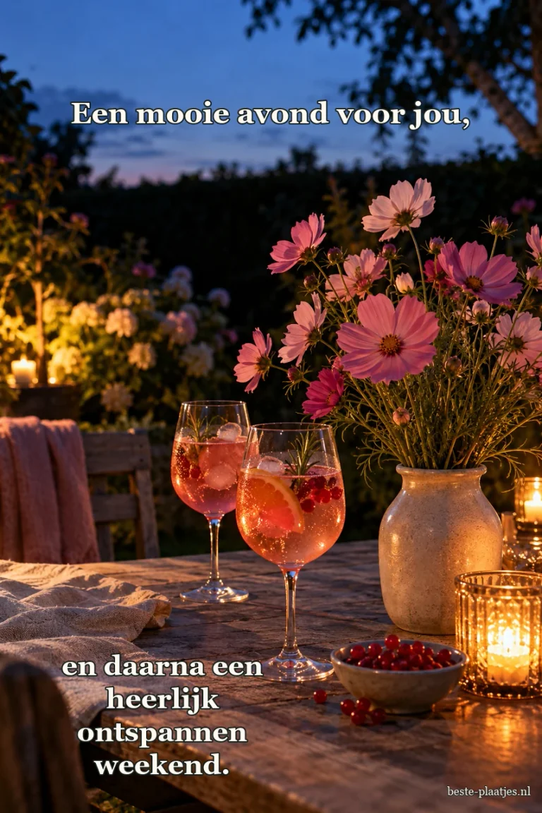 Roze bloemen staan bij twee glazen fruitdrank op een tuintafel.