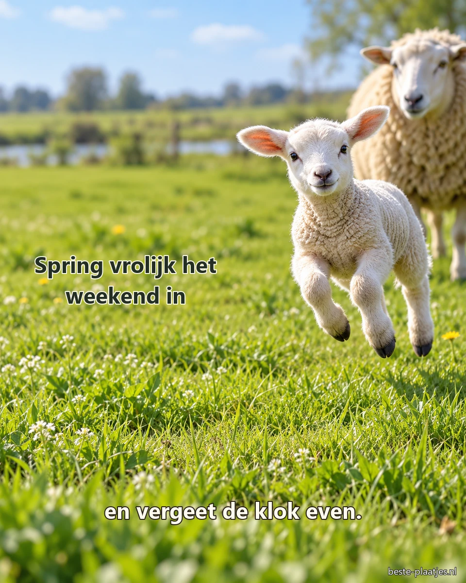 Een jong lam springt vrolijk door het gras met de kudde op de achtergrond. Een jong lam springt vrolijk door het gras met de kudde op de achtergrond.