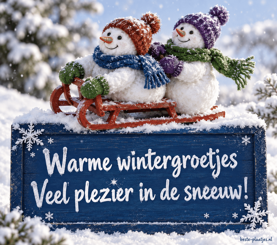Twee sneeuwpoppen op een rode slee brengen vrolijke wintergroetjes. Twee sneeuwpoppen op een rode slee brengen vrolijke wintergroetjes.