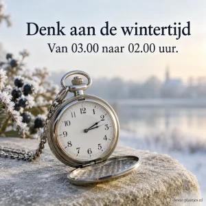 Een zilveren zakhorloge op een koele ondergrond herinnert aan het verzetten van de klok.