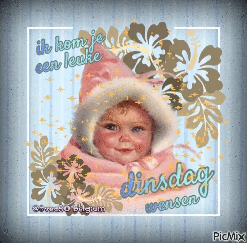 Afbeelding van een schattig kind in een roze cape met de tekst: "Leuke dinsdag wensen."