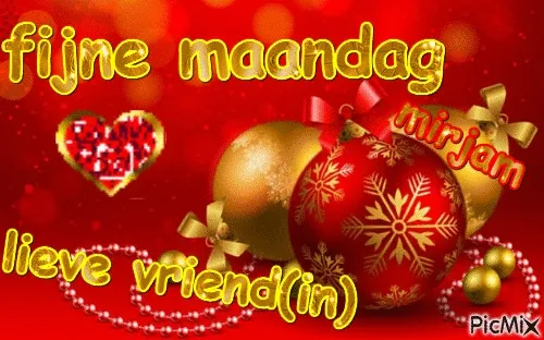 Kleurvolle kerstdecoraties met de tekst "fijne maandag" en "lieve vriend(in)".