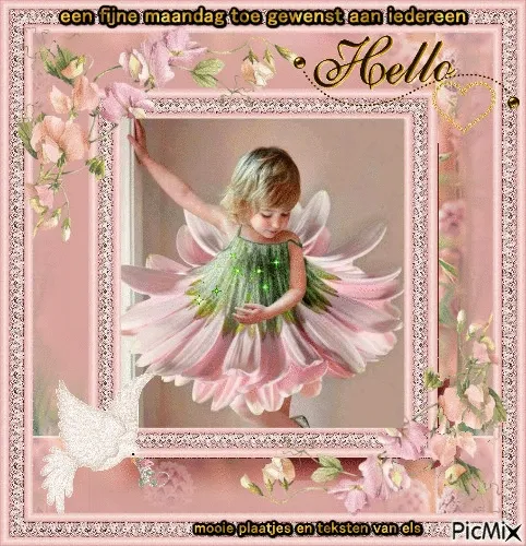 Een jong meisje in een bloemachtige jurk danst. Kleurige achtergrond met bloemen.