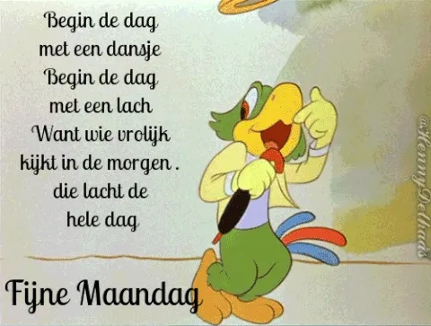 Een kleurrijke papegaai zingt met een microfoon, omringd door vrolijke teksten.